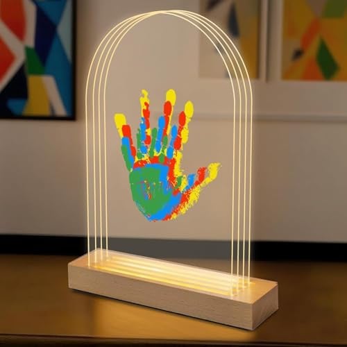 Nabance Empreinte Main Famille pour 4, Base en bois avec LED lumière, Empreinte Main Pied Bebe Idéal Cadre Empreintes Famille Cadeau Fete des Meres Cadeau Jeunes Parents Naissance Fille Garcon
