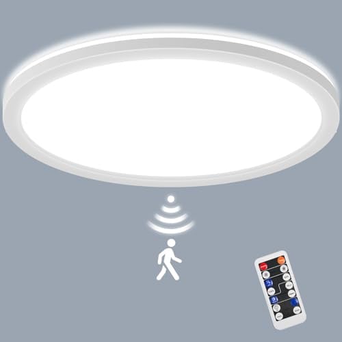LEZOE LED Deckenleuchte mit Bewegungsmelder Dimmbar, 30W 3300LM Radar Sesor Deckenlampe Dimmbar, 3000K/4000K/6500K Sensorlampe Für Badezimmer, Garage, Treppen, Keller, Flur, Balkon, Diele φ39*2.5cm