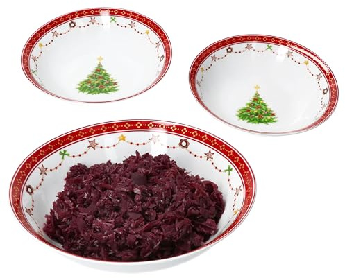 MamboCat 3tlg Weihnachtstraum Servierschalen Set I 650ml, 1L & 1,3L I weiße Porzellan Schüssel mit Weihnachtsdekor für Gemüse, Dessert, Suppe & Co. I für Weihnachten, Christmas