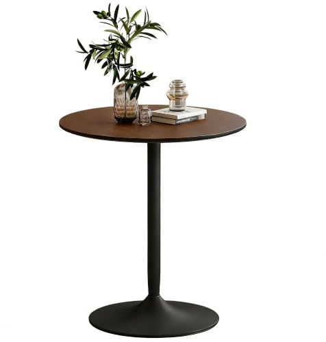 HOMCOM Table à Manger Ronde pour 2 à 4 Personnes 70 cm Marron Clair | Style Moderne, Table de Cuisine, Plateau en Placage Bois Massif, Pieds en Acier
