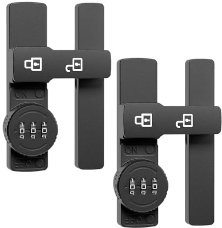 Youyijia 3-Digit Combination Barn Door Latch, 180° Keyless Adhesive & Screw Flip Lock for Cabinet, Gate, Shed, Bedroom, Closet, Sliding Door Lock Easy to Install (Black-2pcs)