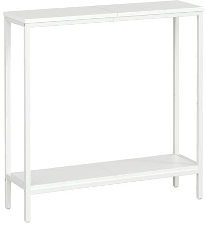 HOOBRO Schmal Konsolentisch mit Ablage, 75 x 22 x 75 cm Beistelltisch, Flurtisch, Kleiner Ausstellungstisch, Sofatisch für kleinen Raum, für Eingang, Flur, Weiß EWW22XG01