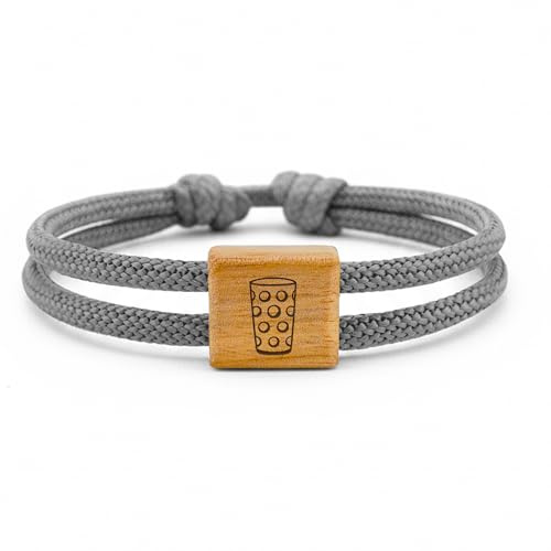 GIPFELWELLE Handgemachtes Segeltau Armband 4 mm, Holz mit Gravur, Paracord Makramee Armkette, Damen Herren