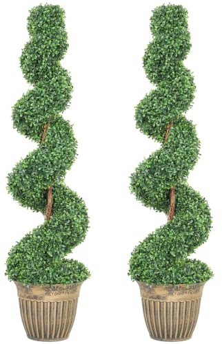 HOMCOM Topiary Spiral Boxwood Trees in Pot Set of 2 120cm Green | Decorative Artificial Plants, Fake Plants, Home Indoor Outdoor Decor