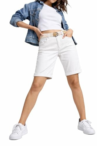 Sublevel Damen Bermuda Shorts mit Gürtel, Kurze Chino Shorts mit Aufschlag, sommerliche Baumwoll-Freizeitshorts, Casual Sommerhose Regular Fit