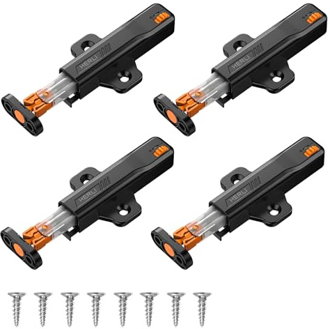 4 PCS Push to Open Door Catches, Push Opener Spring Release Push Latches | Heavy Duty 30N Self Closing Push Latch, for Cupboard Drawer Closet Closing Wardrobe (Black)