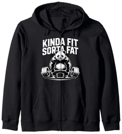 Kinda Fit Sorta Fat Funny Gym Panda Workout Weightlifting Zip Hoodie