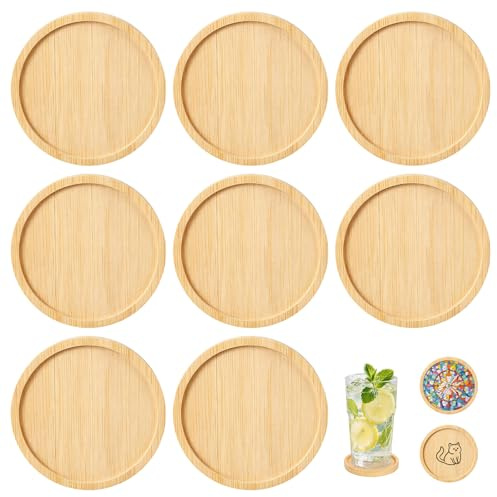 8 Stück Untersetzer Holz 9,5 cm, Rund Holzuntersetzer Bambus mit Rand | Korkuntersetzer Holz, Kerzenuntersetzer Leicht zu Reinigen, Klein Holztablett für Kerzen, Getränke, DIY, Mosaikzubehör