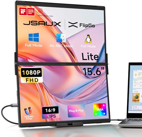 JSAUX FlipGo Lite 15.6 Dual Laptop Screen Extender, Triple Laptop Screen Extender Magnetischer Lederständer für FlipGo 15,6 Tragbaren Dual-Screen-Monitor