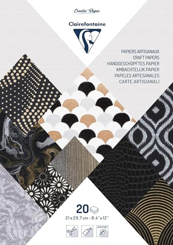 Clairefontaine 95098C Block verleimt mit 20 Bögen Papier aus aller Welt (21 x 29,7 cm, geeignet für Scrapbooking) 1 Pack schwarz/weiß