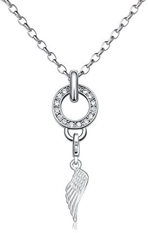 Morella Edelstahl Charms Halskette 70 cm mit Charms Anhänger Engelsflügel in Samtbeutel