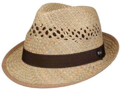 Lipodo Classic Strohhut Trilby Damen Herren Sonnenhut Made in Italy Sommer mit schwarzem Ripsband Strandhut Natur 57 cm