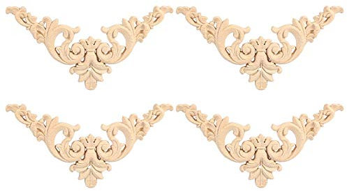 Yosoo 4 pezzi mobili applicati, legno intagliato in legno ad angolo Onlay Appliques non verniciati, mobili fai da te, cornice della casa, telaio porta decorazione, 12 x 12 cm