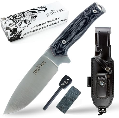 JEO-TEC Nº21 Coltello da Sopravvivenza Caccia Pesca Outdoor Campeggio, Lama in acciaio inox BOHLER N690C, Custodia pelle multi-posizionale, Fatto a mano in Spagna