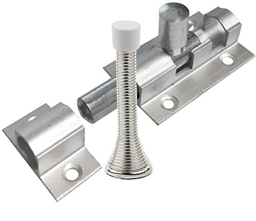 Dzina Barrel Bolt Straight 75mm x 25mm (3 Inch x 1 Inch) Satin Anodised Aluminium with Doorstop Pack of 1
