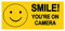 2 x SMILE you are on camera - Sign Sticker Label Sign Removable Self Adhesive Waterproof Durable Vinyl Label Sticker 225mm x 106mm