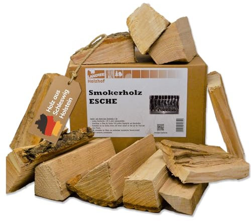 Landree Esche Smoker-Holz 4 kg - 20 cm Scheitlänge - Premium Räucherholz, perfekt für Grill & BBQ, naturbelassen, Qualität aus Schleswig Holstein