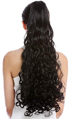 WIG ME UP - N440-V-2 Haarteil Zopf Pferdeschwanz Locken lockig sehr lang 60 cm Schwarz