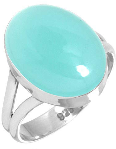 Jeweloporium Bague en argent sterling 925 avec calcédoine aigue-marine, taille 54,5, pour femme, bijou bohème avec grosses pierres ovales