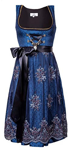 Edelnice Trachtenmode Exklusives Designer Midi Dirndl Josepha inkl. Spitzen Dirndlschürze und Charivari Gr. 32-54 (48)