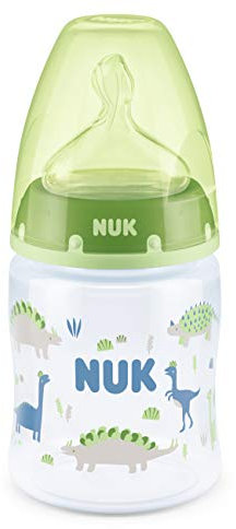 NUK First Choice Plus - Biberón para bebé (150 ml, 0-6 meses), diseño de dinosaurio, color verde