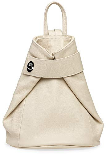 Caspar Großer Damen Leder Rucksack Eleganter City Backpack - CLASSIC LINE - Modell No.790 - Made in Italy, Farbe:beige, Größe:Groß (BxHxT ca. 29x35x13 cm)