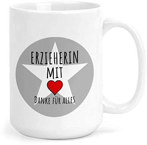 MeLifestyle Kaffeetasse Tasse Becher Motiv Erzieherin mit Herz - Danke für Alles | Keramik 330ml | Geschenk, Freund, Freundin, Kollege, Kollegin, Familie, Abschied, Kita, Bürotasse