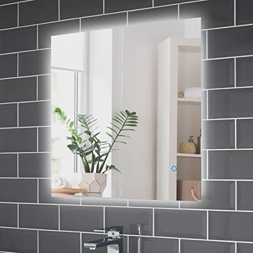 Pebble Grey™ Savannah Illuminated LED Square Bathroom Mirror with Demister and Touch Sensor Switch | Rotation Ready | 600 x 600 | IP44 Rated