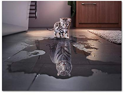 SHBKGYDL Bilder Auf Leinwand,Katze Tiger Reflexion Tier Lustig Poster Print Motiv Malerei Home Wand Kunst Bild Für Wohnzimmer Schlafzimmer Dekoration