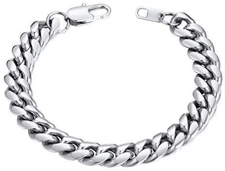 ChainsHouse Silber Herren Armband 10MM breit 21cm lang Armskette mit Geschenkebox und Schmuckstück für Kinder und Jugendlichen