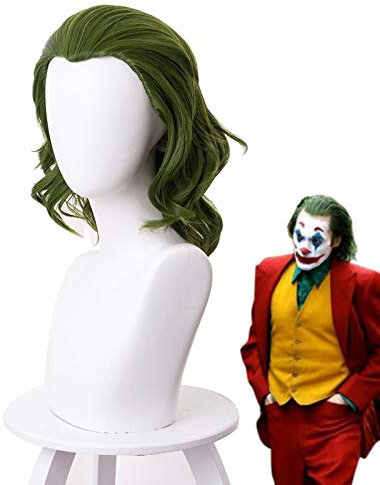 2019 Joker Origin Filmclown Joker Perücke Cosplay Kostüm Joaquin Phoenix Arthur Fleck Lockiges Grün Hitzebeständiges Kunsthaar PL-084