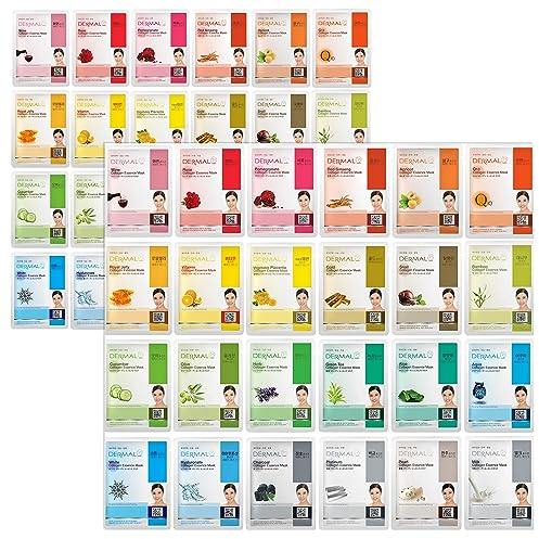 DERMAL 48 Korean Essence Sheet Mask Variety Pack, 24 Formulas x 2 Each