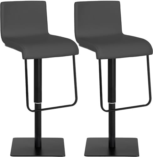 CLP 2er Set Barhocker mit Lehne Limon, Barstühle mit Kunstlederbezügen höhenverstellbar drehbar, Tresenstühle bis 240 kg belastbar, Farbe:grau, Gestell Farbe:schwarz
