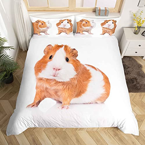 Loussiesd Kinder 155x220cm Bettwäsche Set Schön Meerschweinchen Bettwäsche für Mädchen Jungen Tier Thema Bettbezug Set mit 1 Kissenbezug 80x80cm Meerschweinchen Muster Mikrofaser