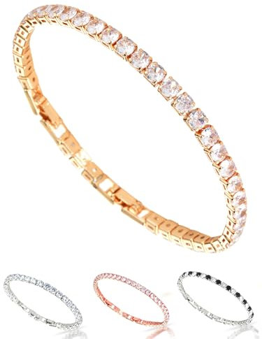 inSCINTILLE Bracciale Tennis Donna Uomo con Zirconi, Regolabile 18-20 cm, Confezione Regalo Inclusa, Braccialetto Tennis Fine o Spesso (Dimensione pietre 3 mm, Catena Oro - Pietra Bianca)