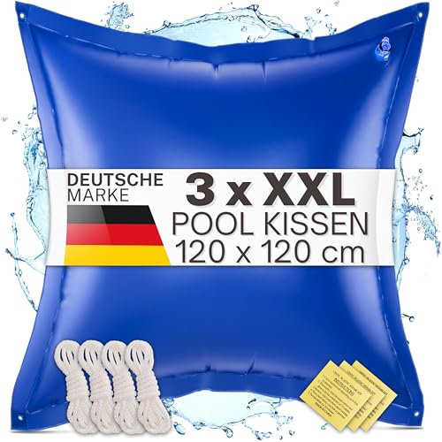 bonsport 3 x Poolkissen XXL Winter 120x120cm - JETZT NEU: DOPPELT VERSCHWEISST - Luftkissen zur Pool Überwinterung Kissen groß - Poolpolster Winterkissen, blau