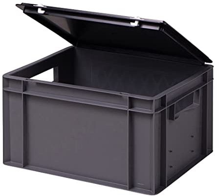 1a-TopStore Stabile Profi Aufbewahrungsbox Stapelbox Eurobox Stapelkiste mit Deckel, Kunststoffkiste lieferbar in 5 Farben und 21 Größen für Industrie, Gewerbe, Haushalt (grau, 40x30x22 cm)
