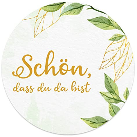Aufkleber Schön dass du da bist 4,5 cm - Hochzeit Sticker ideal für Gastgeschenk in vielen verschiedenen Designs (20x Stück, Immergrün)