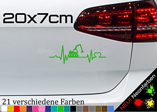 Herzschlag mit Bagger Sticker Baustelle Herz Baumaschine Excavator JDM 20x7cm in 21 Farben