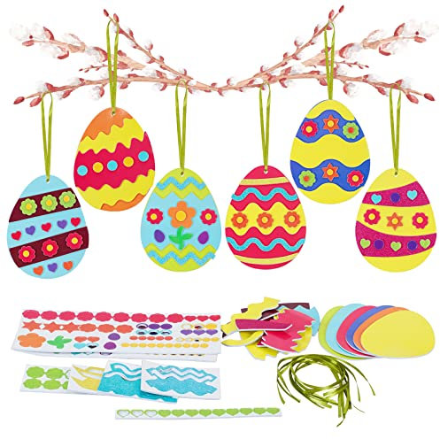 DKINY 12 Stück Ostern Eier Bastelset für Kinder Ostereier Mix & Match Deko Anhänger Kreative Kunst und Bastelbedarf zum Basteln mit Moosgummi Teilen Osterdeko zum Basteln für Ostern