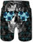 Herren Schädel Badehose für Männlichen Sommer Hawaiian Strand Outfits Erwachsene Bro Grau Weiß Palme Long Boardshorts mit Kordelzug 80er 90er Jahre Jugend Jungen Schwarz Sport Surfhose,XXL