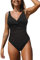 NLAND Costume Intero Donna da Contenitivo Push Up a Vita Alta Costumi con Scollo a V da Bagno Donna Beachwear dello Swimwear Imbottito(Nero,S)