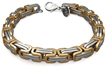Fly Style Byzantiner Königskette Gold+Silber Edelstahl - Königsarmband Armband Herren 18 Karat teil-vergoldete Kette - 9mm breit, 20cm lang