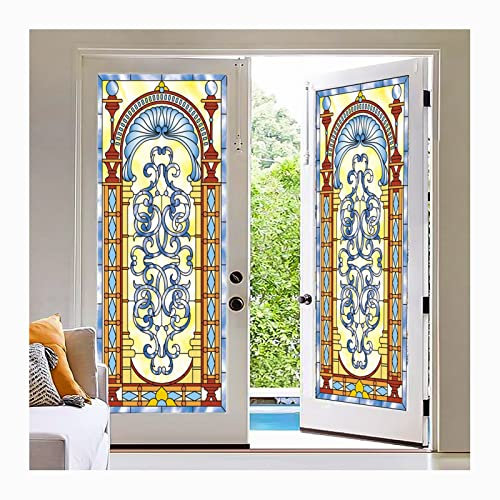 Siunwdiy Vidrieras Decorativas, Película de Vinilo PVC para Privacidad de Ventana, Pegatinas Electrostáticas Esmeriladas, Translúcidas, F, 40x60cm (16x24 Pulgadas)