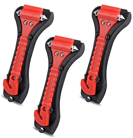 3 Piezas Cortador de cinturón de seguridad y martillo rompecristales de emergencia 2 en 1 Herramienta de Escape de Emergencia para Ventanas y Cinturones de Seguridad