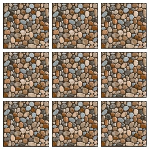 20 Sheets Bathroom Tile Stickers, Faux Pebble Wall Stickers for Bathroom,Self-Adhesive Square Waterproof Oil-Proof Stick on Tiles Peel and Stick Wall Tiles Suitable for Swimming Pool Decoration