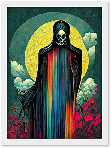Doppelganger33 LTD Death Tarot Card Skull Full Moon Illustration Artwork Framed Wall Art Print A4