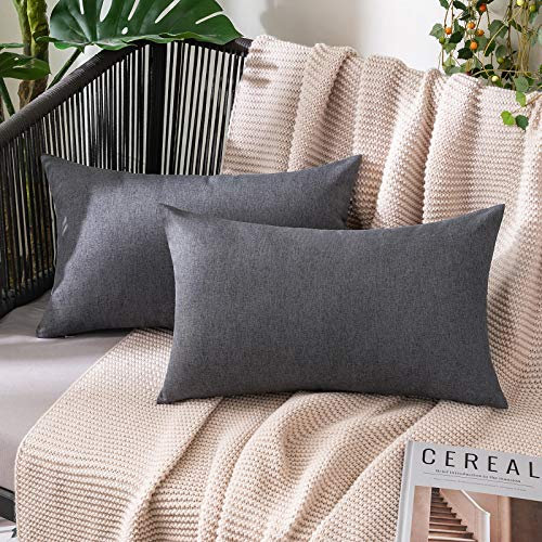 MIULEE 2er Set Wasserdicht Kissenbezug Outdoor Sofakissen Dekokissen Modern Kissenbezüge Dekorativ Kissenhülle Deko aus Polyster Leinen-Optik für Garten Sofa Wohnzimmer Bett 40x60 cm Dunkelgrau