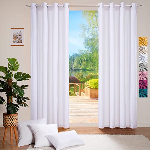 heimtexland ® Deko Vorhang Baumwolle Dekoschal Blickdicht Einfarbig Ösenschal Gardine Typ849 Weiß HxB 225x140 cm