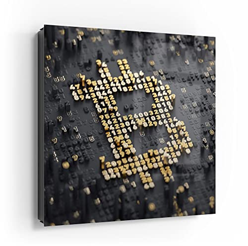 DEQORI Schlüsselkasten schwarz | 30x30 cm | Motiv Bitcoin Währungszeichen | Glas & Metall Schlüssel-Box | Schlüsselschrank mit 50 Haken + 2 Magnete | Moderne Box magnetisch & beschreibbar
